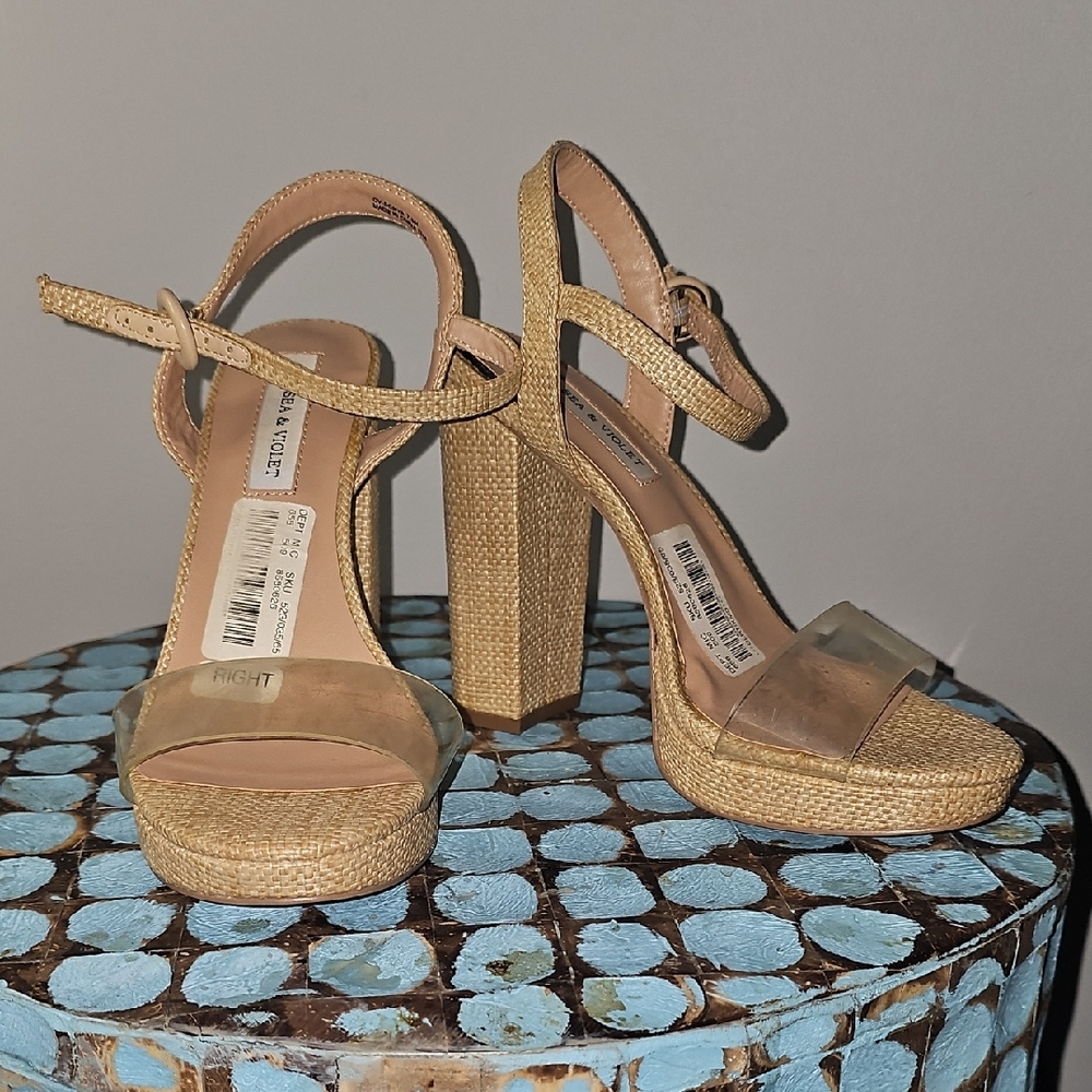 Chelsea & Violey Tan Perspex Block Heel Sandals